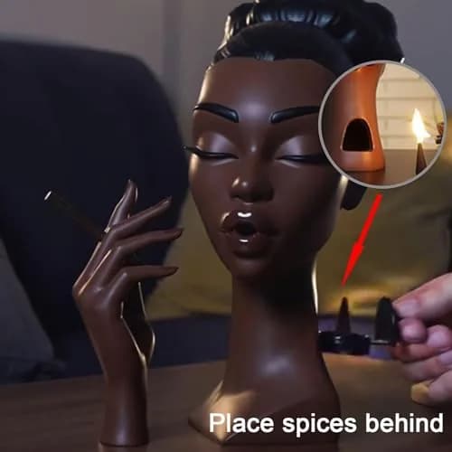 KLUSIET Head Incense Holder Black Women 24 cm (9.5 inches) | Unique Resin Sculpture for Home Decor thumbnail 3