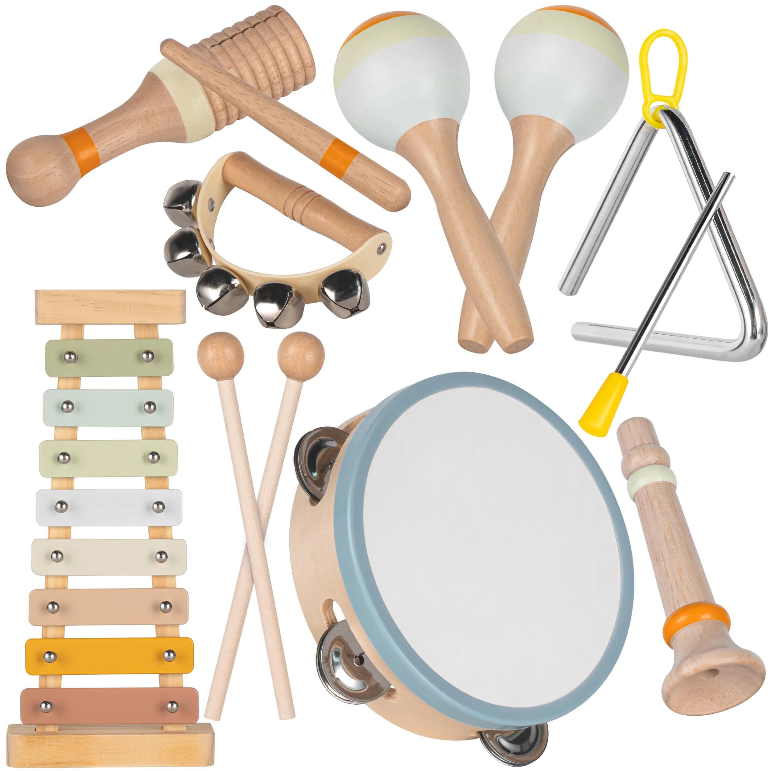 Stoie's Wooden Toddler Musical Instruments with Xylophone, Maracas, Triangle, Tamburine | Eco Friendly Montessori Toy for Kids 3-5