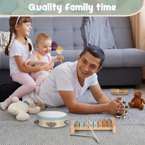 Stoie's Wooden Toddler Musical Instruments with Xylophone, Maracas, Triangle, Tamburine | Eco Friendly Montessori Toy for Kids 3-5 thumbnail 7