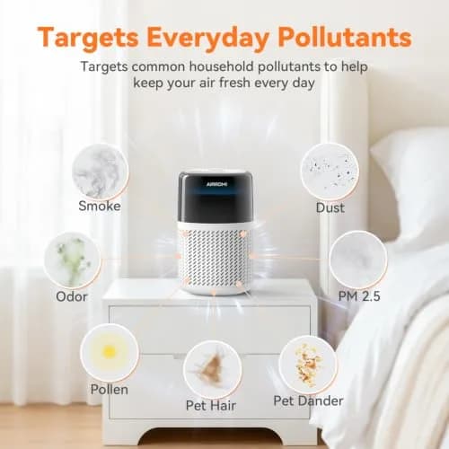 AIRROMI HEPA Air Purifier for Bedroom & Home, Pet Odor & Allergy Removal, 360° Air Cleaner, Quiet Sleep Mode, White thumbnail 4
