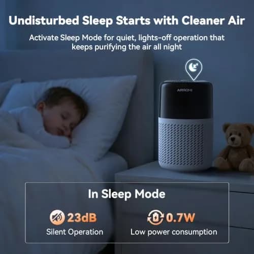 AIRROMI HEPA Air Purifier for Bedroom & Home, Pet Odor & Allergy Removal, 360° Air Cleaner, Quiet Sleep Mode, White thumbnail 7