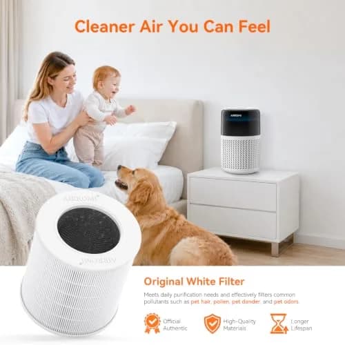 AIRROMI HEPA Air Purifier for Bedroom & Home, Pet Odor & Allergy Removal, 360° Air Cleaner, Quiet Sleep Mode, White thumbnail 8