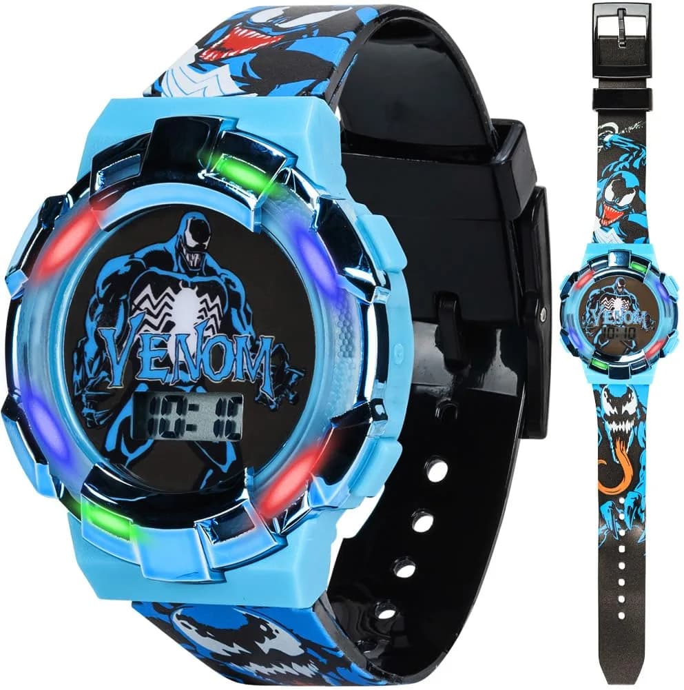 Accutime Marvel Venom Kids Watch – Light-Up Bezel, LCD Display, Adjustable Plastic Strap (Childrens, Multicolor) — Multicolor