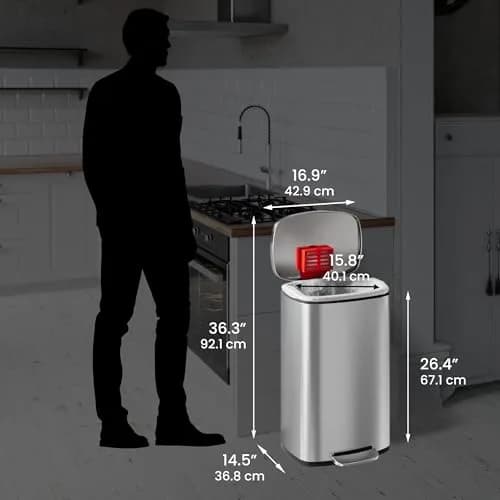 HLS COMMERCIAL 13.2 Gallon / 50L Fire-Resistant Stainless Steel Step Trash Can for Office, Restaurant, Hotel, Store, Business – FM Approved with Odor Filter and Removable Inner Bucket thumbnail 3