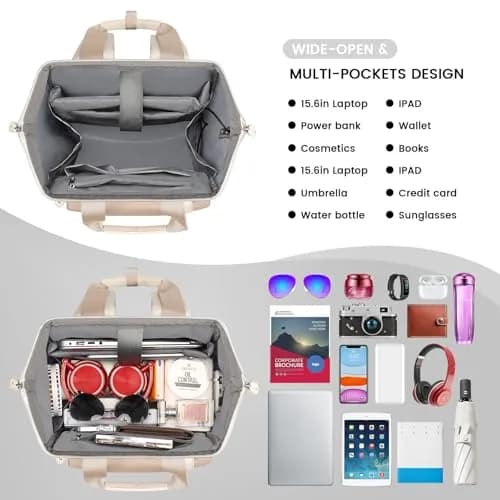 FALANKO Water Resistant Laptop Backpack for Women, 15.6 Inch | Large Capacity & RFID Security thumbnail 4