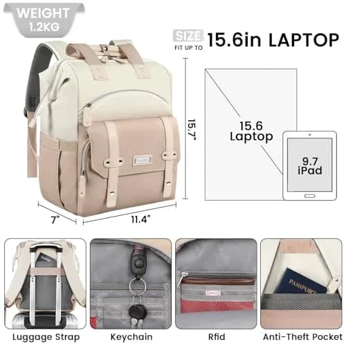 FALANKO Water Resistant Laptop Backpack for Women, 15.6 Inch | Large Capacity & RFID Security thumbnail 5