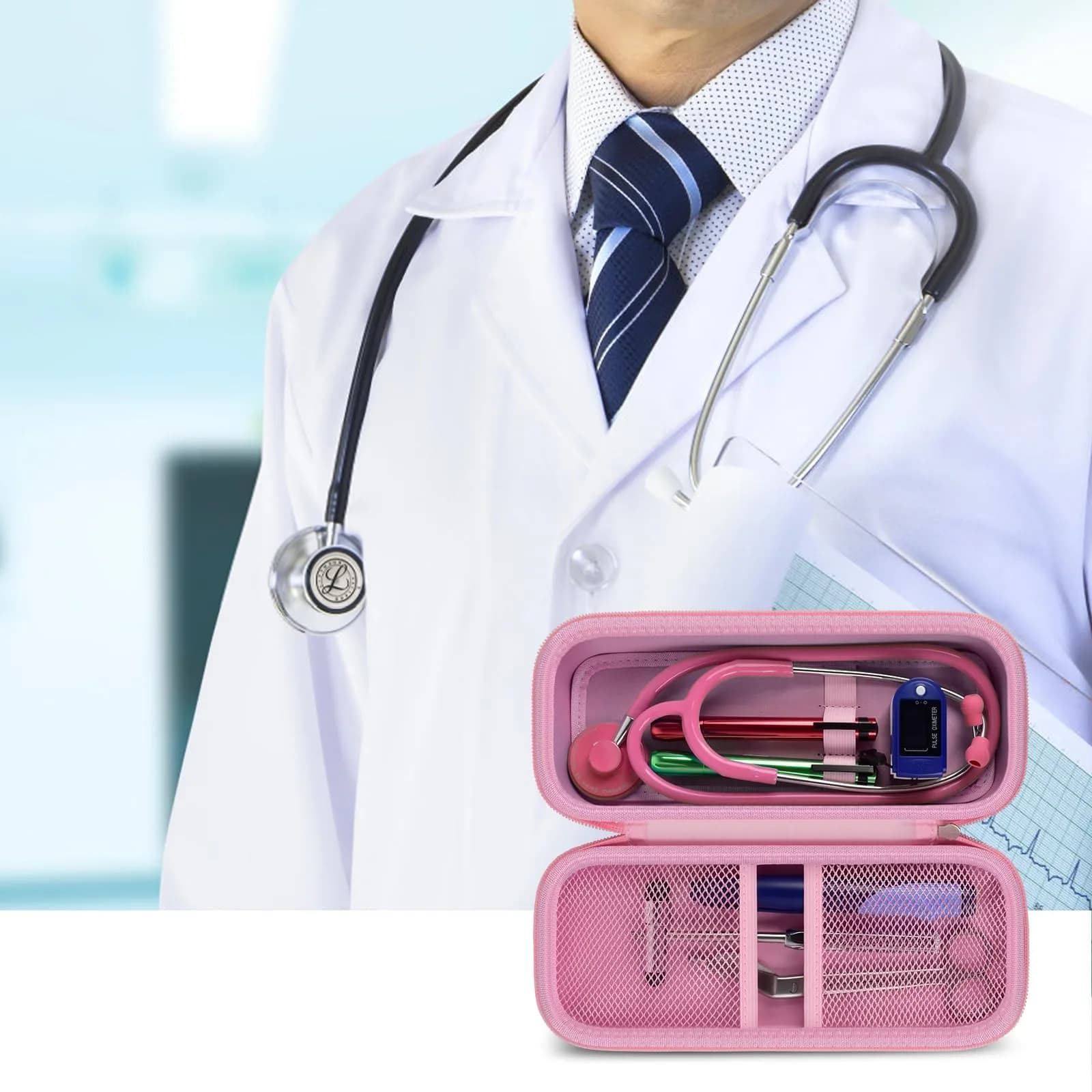ALKOO Stethoscope Case for 3M Littmann Classic III/Cardiology IV & MDF, Pink | Heavy Duty EVA Hard Shell Organizer with Smart Storage for Medical Professionals thumbnail 7