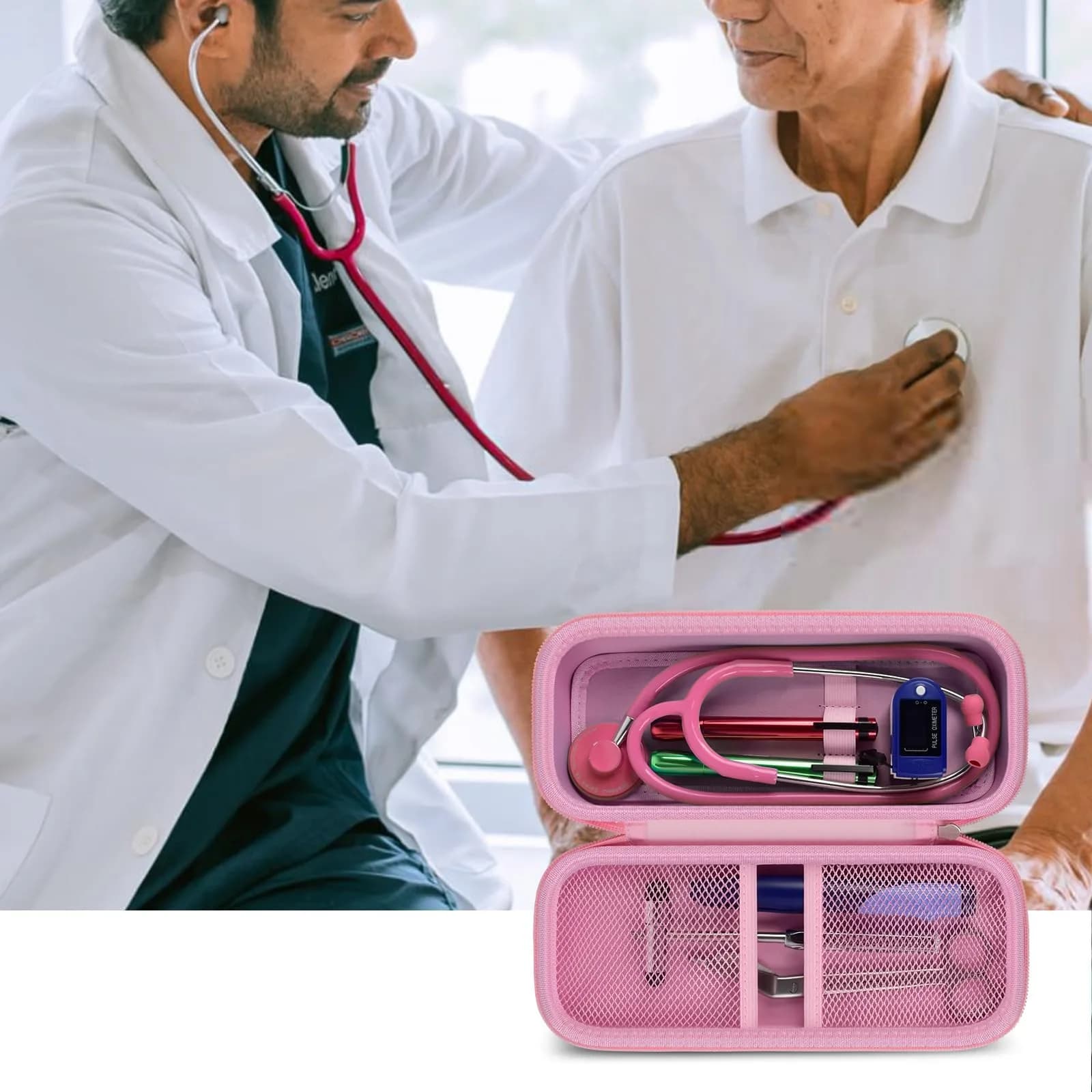 ALKOO Stethoscope Case for 3M Littmann Classic III/Cardiology IV & MDF, Pink | Heavy Duty EVA Hard Shell Organizer with Smart Storage for Medical Professionals thumbnail 8