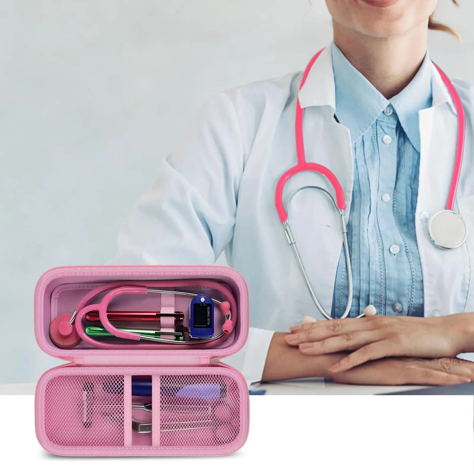 ALKOO Stethoscope Case for 3M Littmann Classic III/Cardiology IV & MDF, Pink | Heavy Duty EVA Hard Shell Organizer with Smart Storage for Medical Professionals thumbnail 9