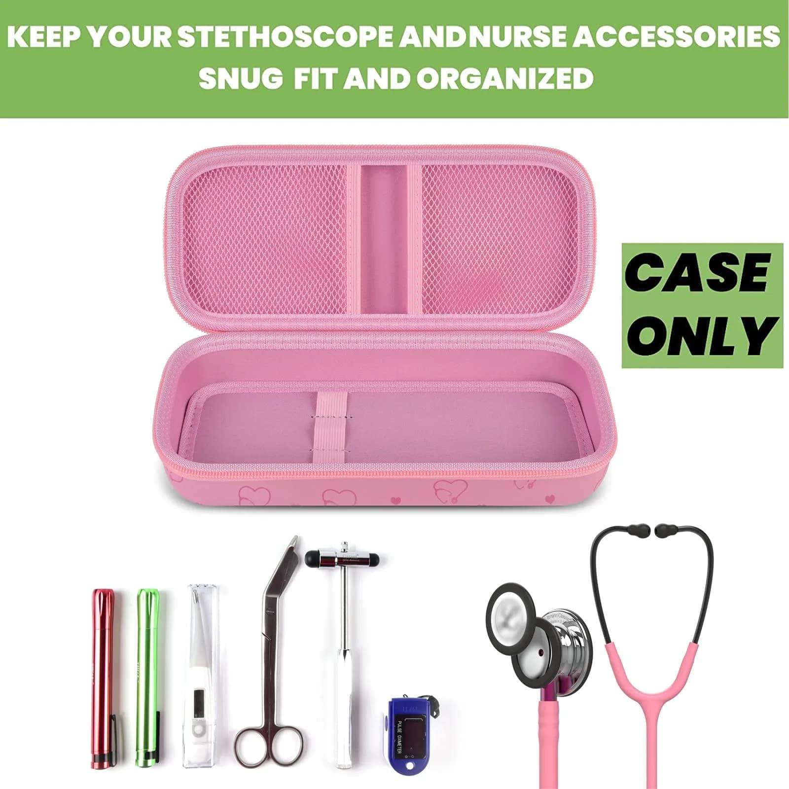 ALKOO Stethoscope Case for 3M Littmann Classic III/Cardiology IV & MDF, Pink | Heavy Duty EVA Hard Shell Organizer with Smart Storage for Medical Professionals thumbnail 2