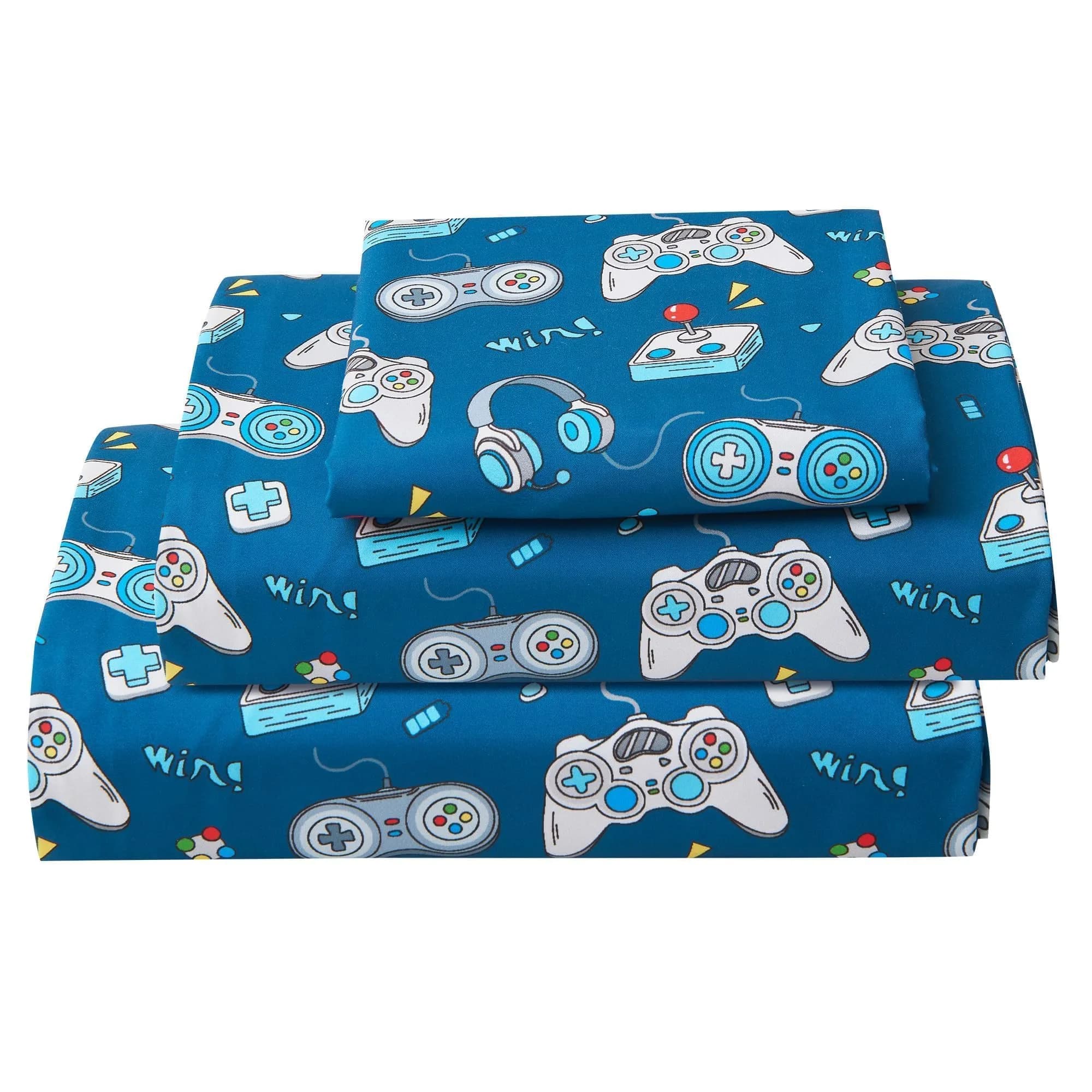 Softan Kids Full Size Bed Sheets, 4-Piece, Deep Pocket, Game Controller | Breathable Microfiber, Fun Design, 15" Deep Pocket