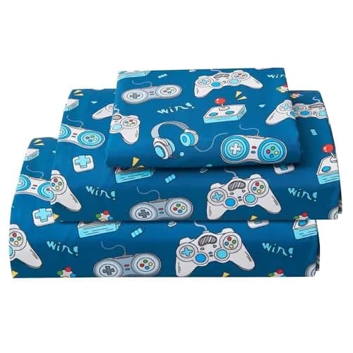 Softan Kids Full Size Bed Sheets, 4-Piece, Deep Pocket, Game Controller | Breathable Microfiber, Fun Design, 15" Deep Pocket thumbnail 1