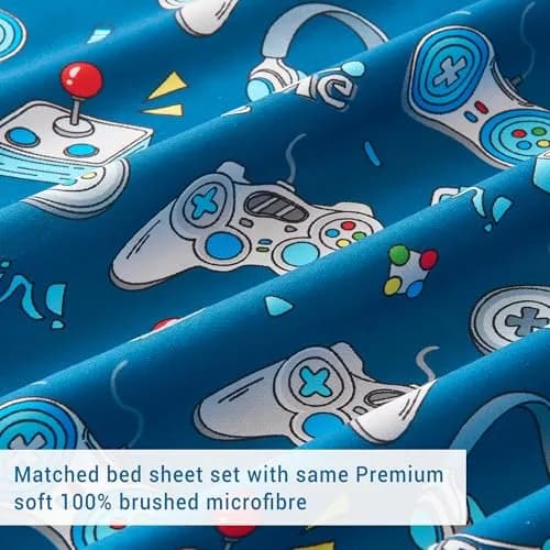 Softan Kids Full Size Bed Sheets, 4-Piece, Deep Pocket, Game Controller | Breathable Microfiber, Fun Design, 15" Deep Pocket thumbnail 5