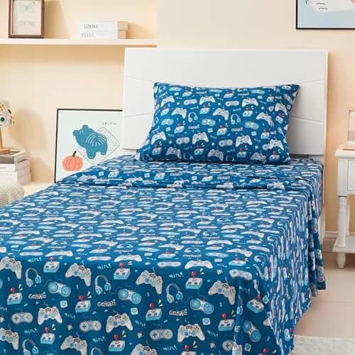 Softan Kids Full Size Bed Sheets, 4-Piece, Deep Pocket, Game Controller | Breathable Microfiber, Fun Design, 15" Deep Pocket thumbnail 6
