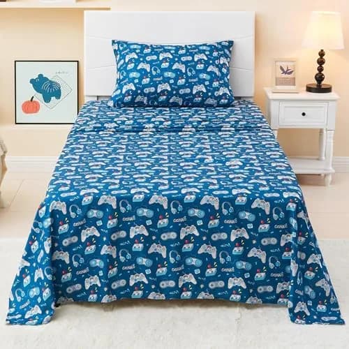 Softan Kids Full Size Bed Sheets, 4-Piece, Deep Pocket, Game Controller | Breathable Microfiber, Fun Design, 15" Deep Pocket thumbnail 2