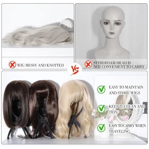 obeoby Wig Stand, Portable Foldable Wig Holder for Wigs (Black,3Pack) | Lightweight, Travel-Friendly, Maintains Wig Shape thumbnail 5