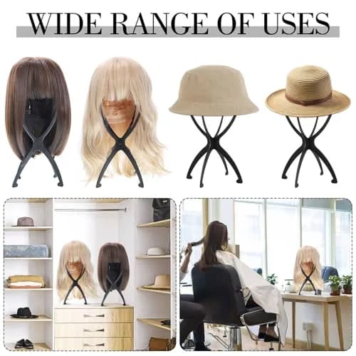 obeoby Wig Stand, Portable Foldable Wig Holder for Wigs (Black,3Pack) | Lightweight, Travel-Friendly, Maintains Wig Shape thumbnail 6