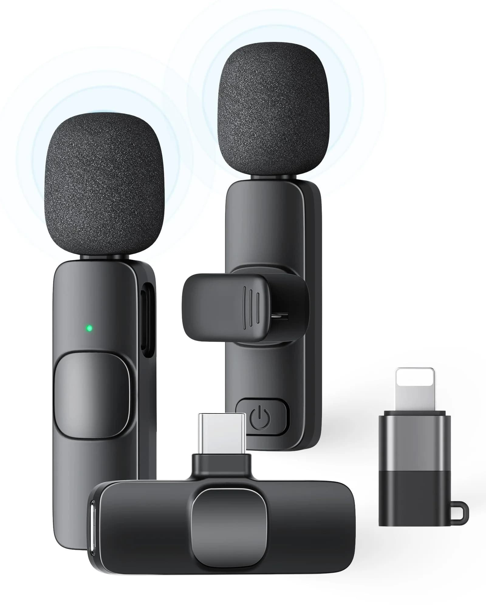 KUKIHO Wireless Lavalier Microphone 2 Pack | Noise Reduction, Plug & Play, Long Range, Rechargeable | Compatible with iPhone, iPad, Android