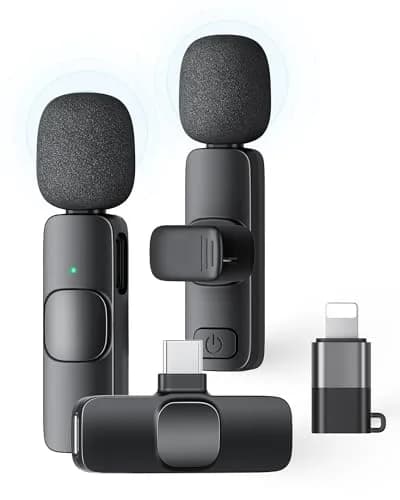 KUKIHO Wireless Lavalier Microphone 2 Pack | Noise Reduction, Plug & Play, Long Range, Rechargeable | Compatible with iPhone, iPad, Android thumbnail 1