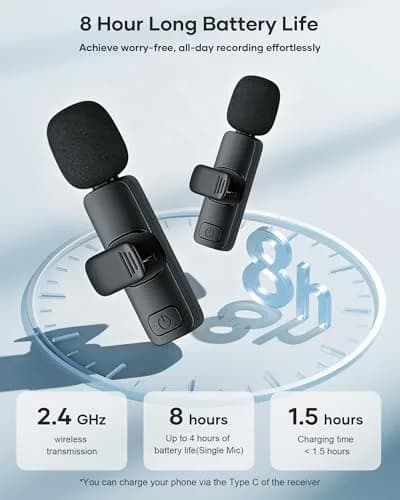 KUKIHO Wireless Lavalier Microphone 2 Pack | Noise Reduction, Plug & Play, Long Range, Rechargeable | Compatible with iPhone, iPad, Android thumbnail 5