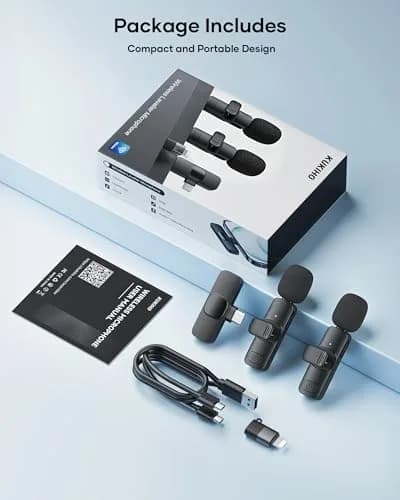 KUKIHO Wireless Lavalier Microphone 2 Pack | Noise Reduction, Plug & Play, Long Range, Rechargeable | Compatible with iPhone, iPad, Android thumbnail 7