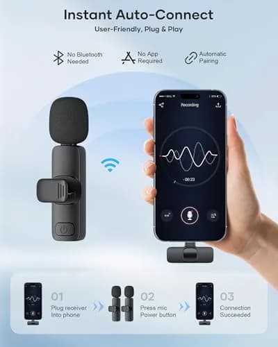 KUKIHO Wireless Lavalier Microphone 2 Pack | Noise Reduction, Plug & Play, Long Range, Rechargeable | Compatible with iPhone, iPad, Android thumbnail 2