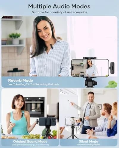 KUKIHO Wireless Lavalier Microphone 2 Pack | Noise Reduction, Plug & Play, Long Range, Rechargeable | Compatible with iPhone, iPad, Android thumbnail 3