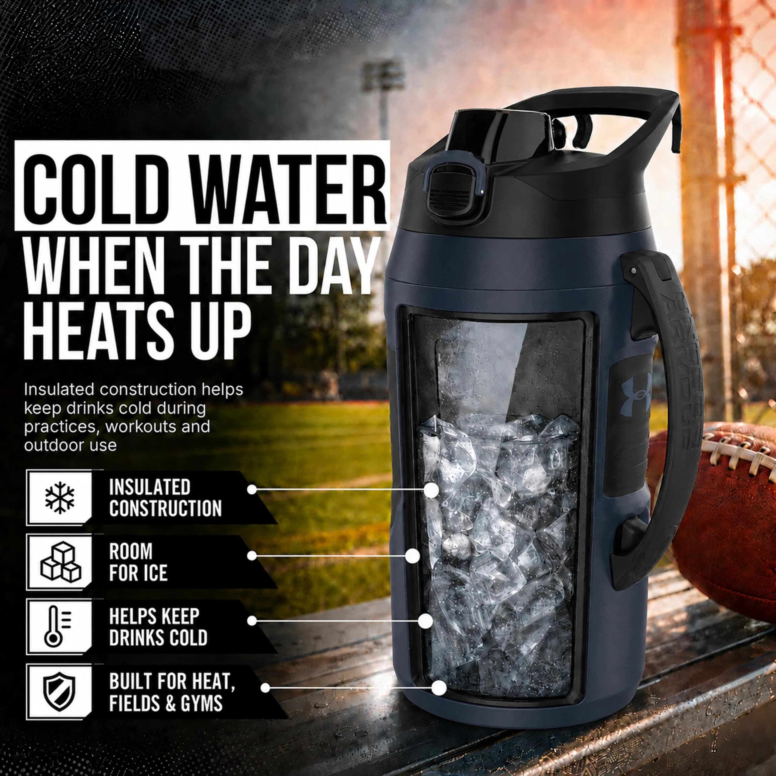 Under Armour 64oz (1.89 L) Insulated Water Bottle with Handle & Fence Hook | Keeps Cold 12 Hours - view 3