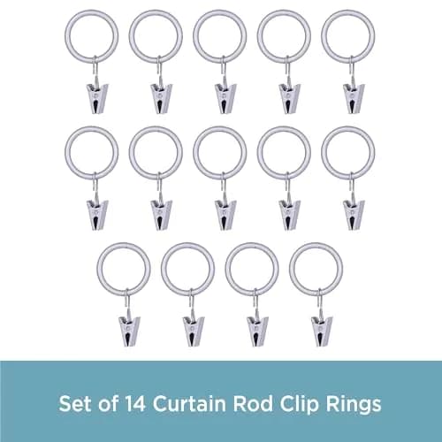Kenney Clip Rings for 5/8" to 3/4" Diameter Curtain Rods | Brushed Nickel, 14-Pack, Easy Glide thumbnail 4