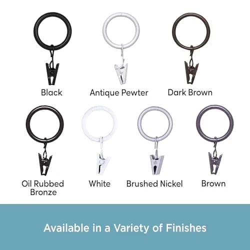 Kenney Clip Rings for 5/8" to 3/4" Diameter Curtain Rods | Brushed Nickel, 14-Pack, Easy Glide thumbnail 5