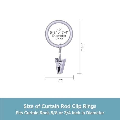 Kenney Clip Rings for 5/8" to 3/4" Diameter Curtain Rods | Brushed Nickel, 14-Pack, Easy Glide thumbnail 3