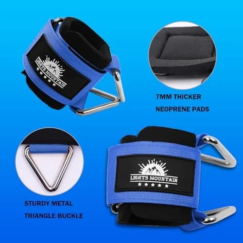 Lights Mountain Wrist Cuffs for Cable Machines – Padded & Adjustable Straps for Strength Training (Blue L) thumbnail 3