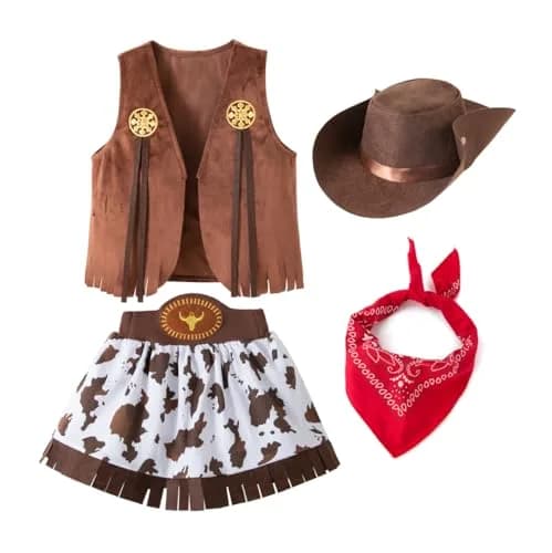 LXKIKMM Kids Western Cowgirl Costume Set 5-6 Years | Cowboy & Cowgirl Halloween Outfit thumbnail 2
