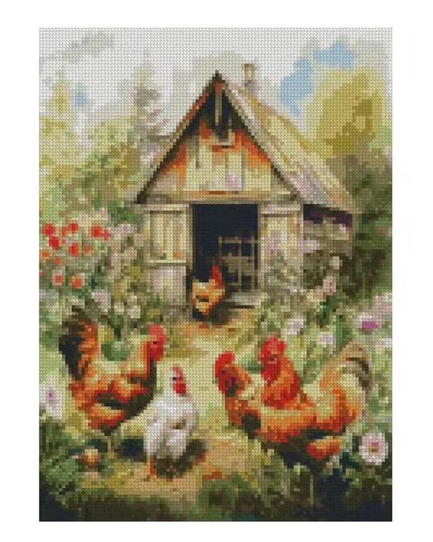 MjhRcll Stamped Cross Stitch Kit Chicken Embroidery Starter Kit 30x40cm (12x16 Inch) | Beginner Friendly Animal Design - view 2