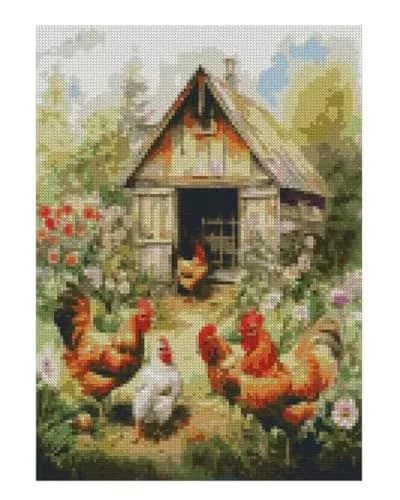 MjhRcll Stamped Cross Stitch Kit Chicken Embroidery Starter Kit 30x40cm (12x16 Inch) | Beginner Friendly Animal Design thumbnail 2
