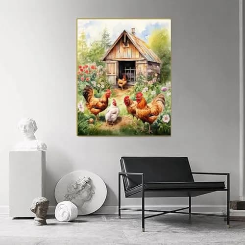 MjhRcll Stamped Cross Stitch Kit Chicken Embroidery Starter Kit 30x40cm (12x16 Inch) | Beginner Friendly Animal Design thumbnail 3