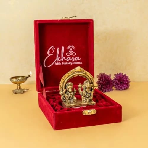 Ekhasa Brass Laxmi Ganesh Murti in Red Velvet Gift Box | Sacred Home & Gifting Decor thumbnail 1