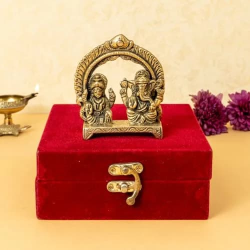 Ekhasa Brass Laxmi Ganesh Murti in Red Velvet Gift Box | Sacred Home & Gifting Decor thumbnail 2