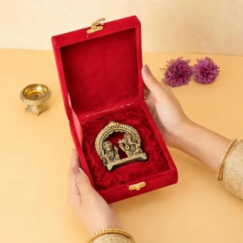 Ekhasa Brass Laxmi Ganesh Murti in Red Velvet Gift Box | Sacred Home & Gifting Decor thumbnail 3