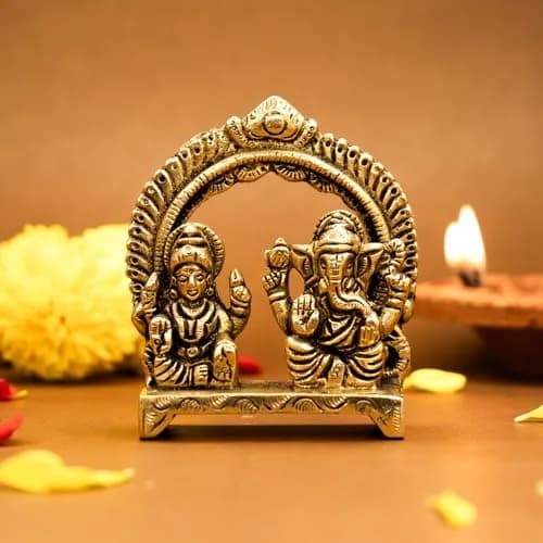 Ekhasa Brass Laxmi Ganesh Murti in Red Velvet Gift Box | Sacred Home & Gifting Decor thumbnail 4