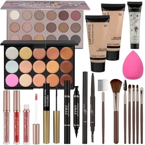 MONRUEVT All-in-One Makeup Kit for Women & Teens | 16-Piece Full Face Cosmetic Set with Brushes thumbnail 1