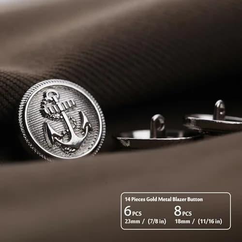 Xentrlologic Silver Metal Blazer Buttons Set 18mm & 23mm | Durable Zinc Alloy for Men Suit & Coat thumbnail 2