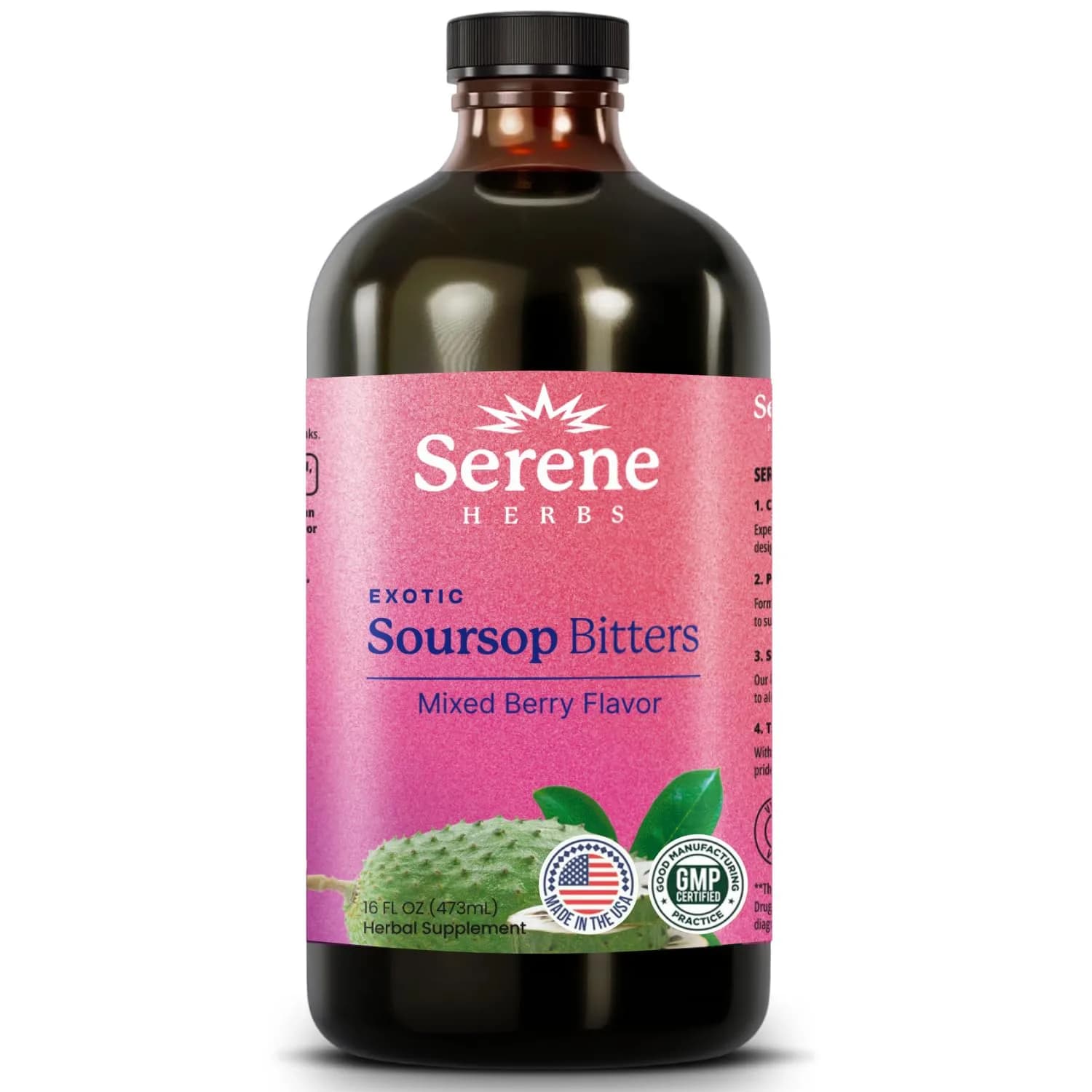 Serene Herbs Soursop Bitters Liquid 473ml (16 Fl Oz) | Supports Gut Cleanse & Immune Boost - main product image