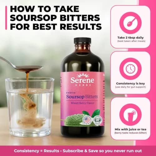 Serene Herbs Soursop Bitters Liquid 473ml (16 Fl Oz) | Supports Gut Cleanse & Immune Boost thumbnail 4
