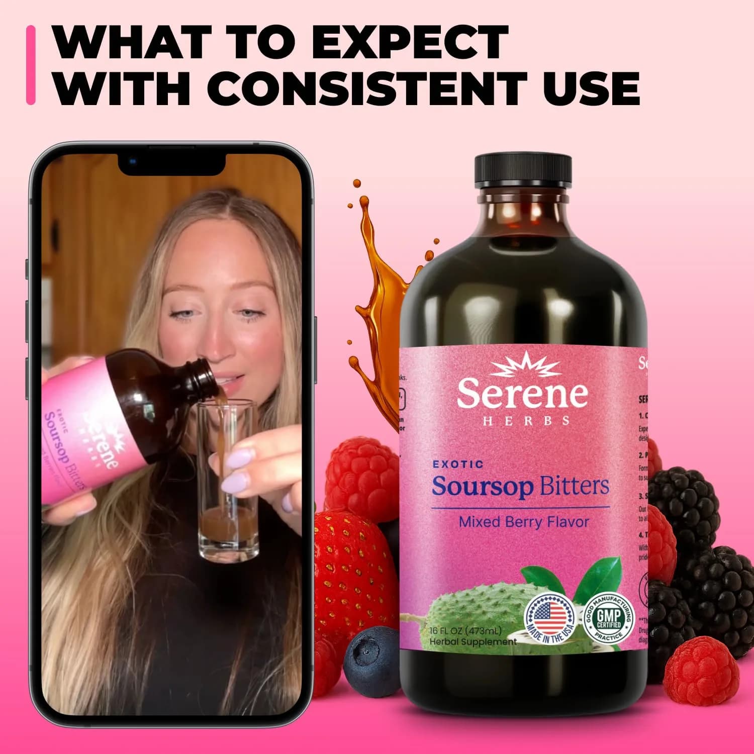 Serene Herbs Soursop Bitters Liquid in Mixed Berry Flavor, 475ml (16 Fl Oz) | Gut Cleanse & Detox - view 5