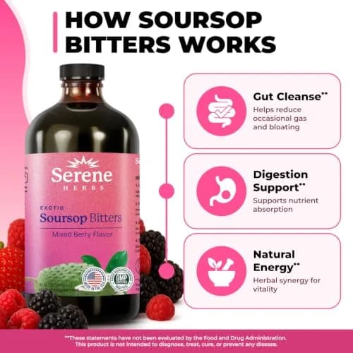 Serene Herbs Soursop Bitters Liquid 473ml (16 Fl Oz) | Supports Gut Cleanse & Immune Boost thumbnail 6
