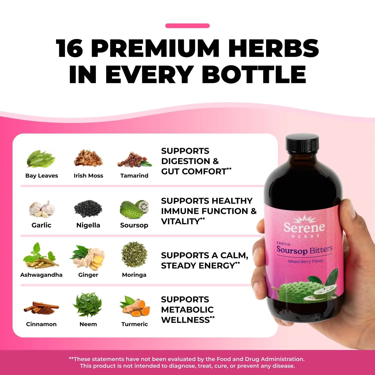 Serene Herbs Soursop Bitters Liquid in Mixed Berry Flavor, 475ml (16 Fl Oz) | Gut Cleanse & Detox - view 7