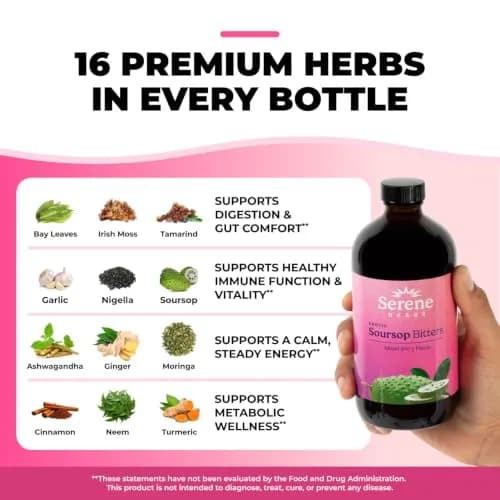 Serene Herbs Soursop Bitters Liquid 473ml (16 Fl Oz) | Supports Gut Cleanse & Immune Boost thumbnail 7