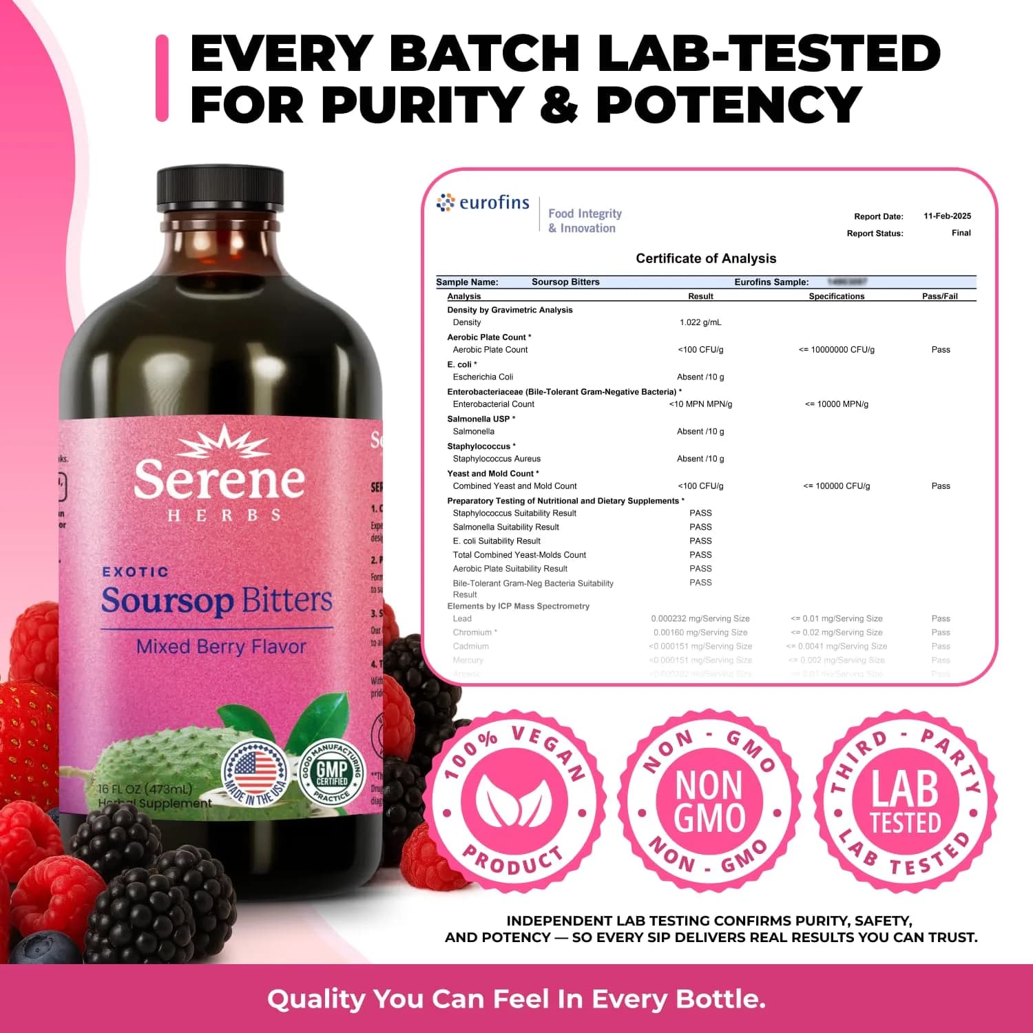 Serene Herbs Soursop Bitters Liquid in Mixed Berry Flavor, 475ml (16 Fl Oz) | Gut Cleanse & Detox - view 8