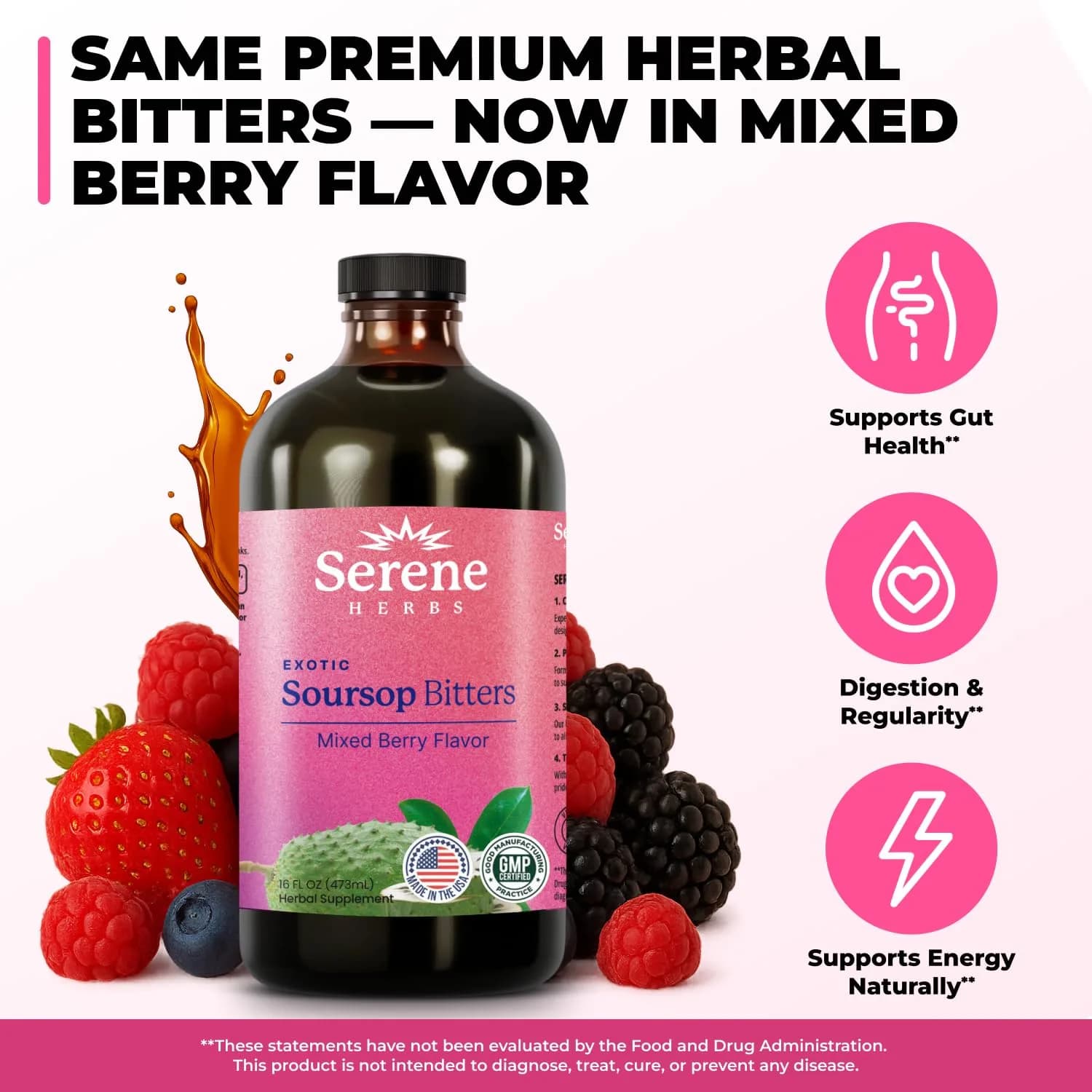 Serene Herbs Soursop Bitters Liquid in Mixed Berry Flavor, 475ml (16 Fl Oz) | Gut Cleanse & Detox - view 2